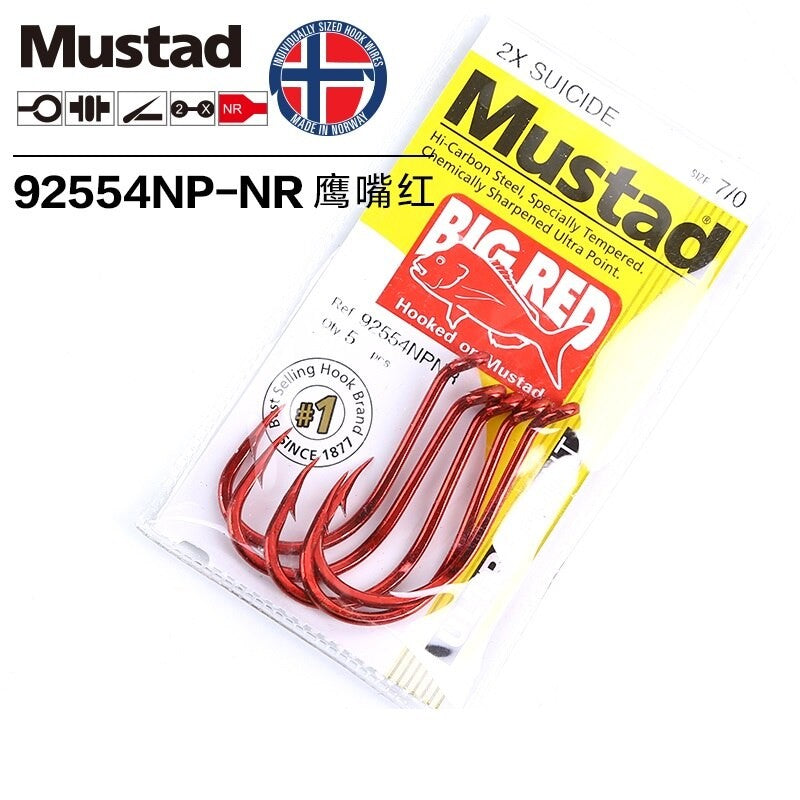 MUSTAD 92554NPNR 5/0 BIG RED HOOK PRE PACK